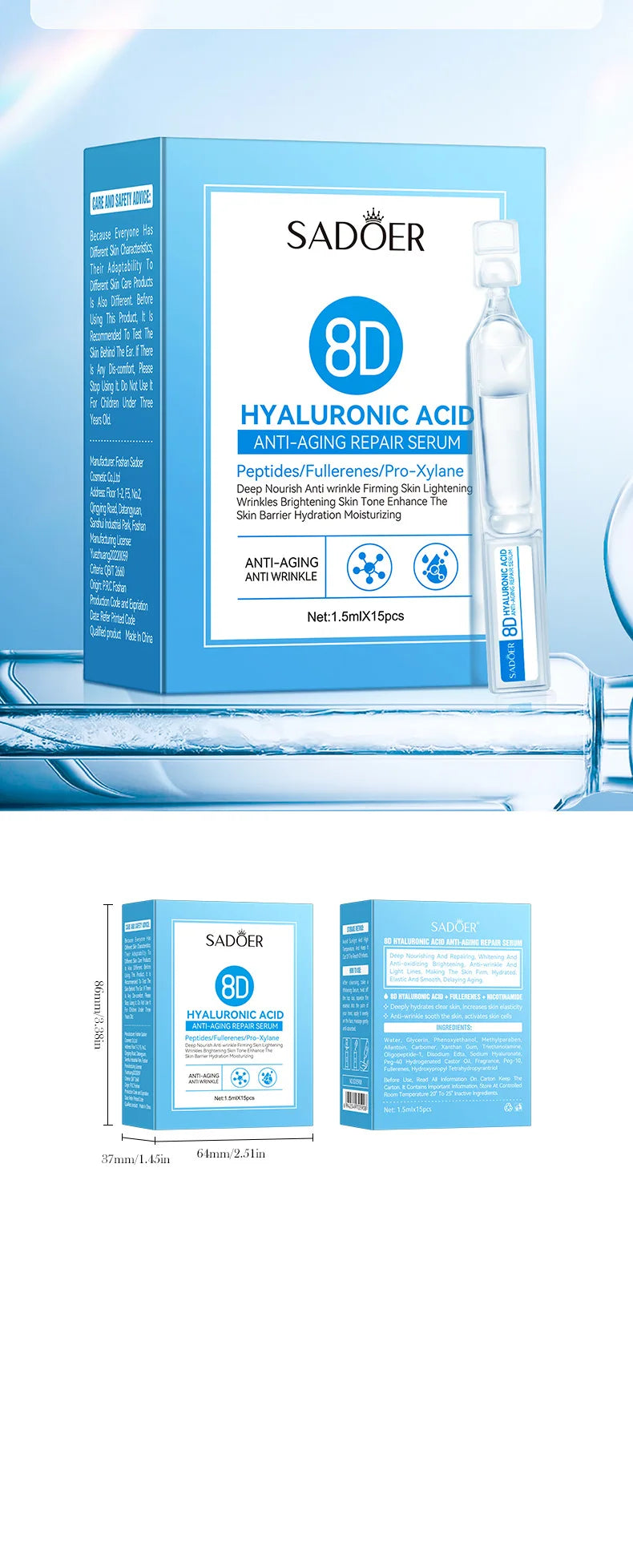 Hyaluronic Acid Wrinkle Remover Essence Fade Fine Lines Face Serum Anti Aging Firming Lifting Whitening Korean Skin Care