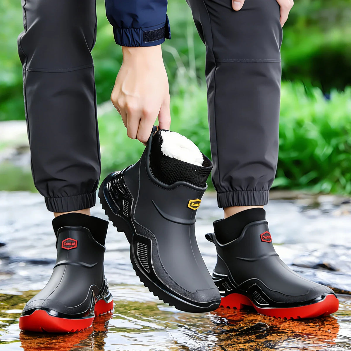 Men Women Winter Waterproof Rain Boots Fleece Warm Snow Sock Cuff Anti Slip Ankle Boots Outdoor Work Garden Shoes Size 36-46