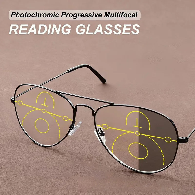 Large Frame Photochromic Progressive Reading Glasses Men Chameleon Glasses Male Change Color Sun Glasses Driver Diopters Eyewear