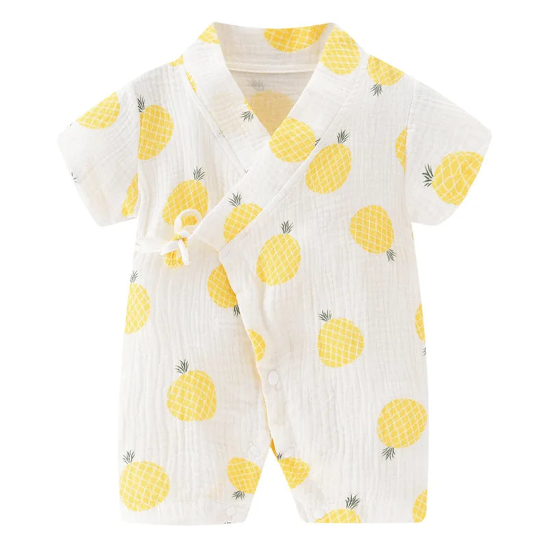 0-18M Summer Baby Girl Boys Clothing Rompers Jumpsuit Short-sleeved Floral Print Cute Soft Newborn Infant Baby Kimono Playwear