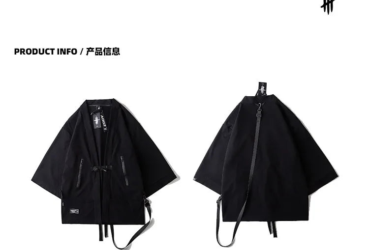 2023 Ribbon Hip Hop Punk Techwear Kimono Oversized Shirts Mens Japan Style Harajuku Casual Cargo Shirt Cloak