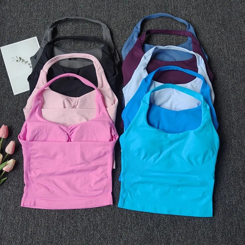 Women's Sexy Seamless Yoga Vest Fitness Bra Sports Bra Hanging Neck Yoga Vest Breathable Pilates Top Gym Top for Active Wear