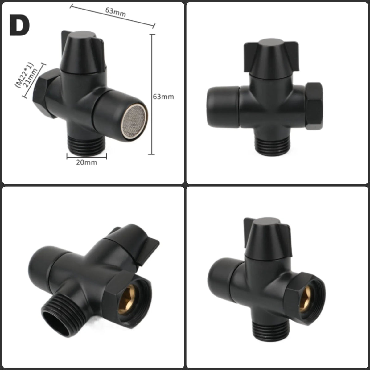 Black Brass Shower Arm Adapter G1/2’’ G3/4 Shower Diverter Valve For Handheld Shower Head Bathroom Kitchen Accessories
