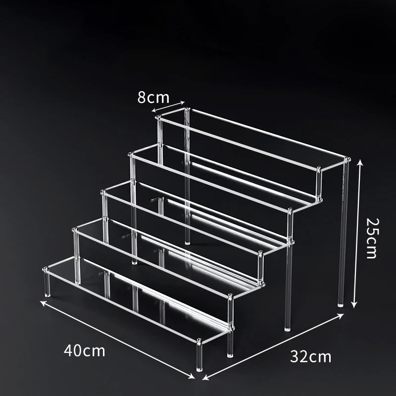 1-5 Tier Acrylic Display Risers Clear Shelf Doll Clay Figurine Display Stand for Desserts Perfume Organizer Showcase W-10