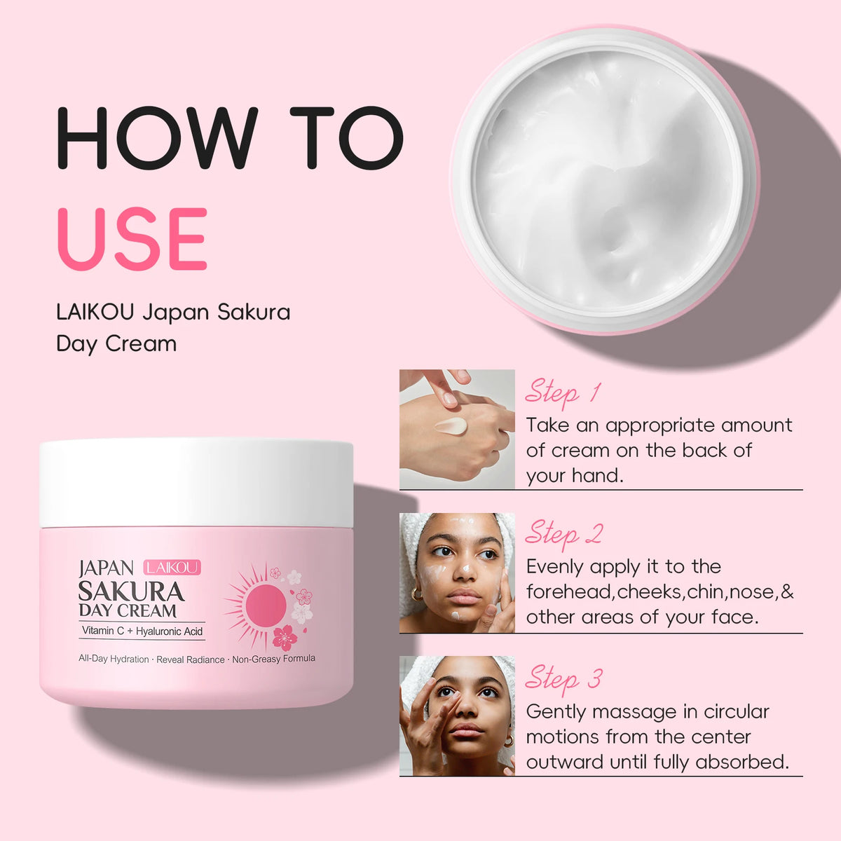 LAIKOU Japan Sakura Day & Night Cream Set 30g*2 Day Hydrating Night Repair Radiant Skin Care Kit