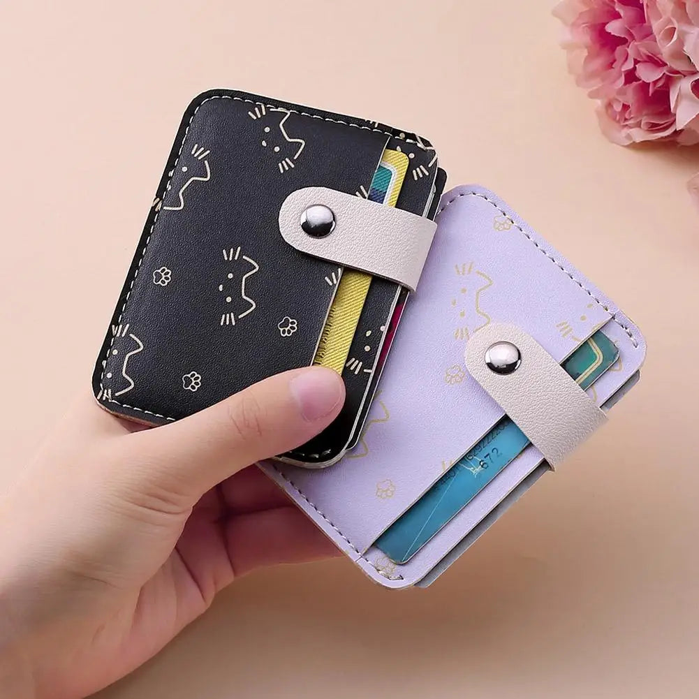 Cute Cat Print Card Holder Wallet for Women Girls Fashion PU Leather Money Bags Mini Slim Coin Purse Portable Daily Gift