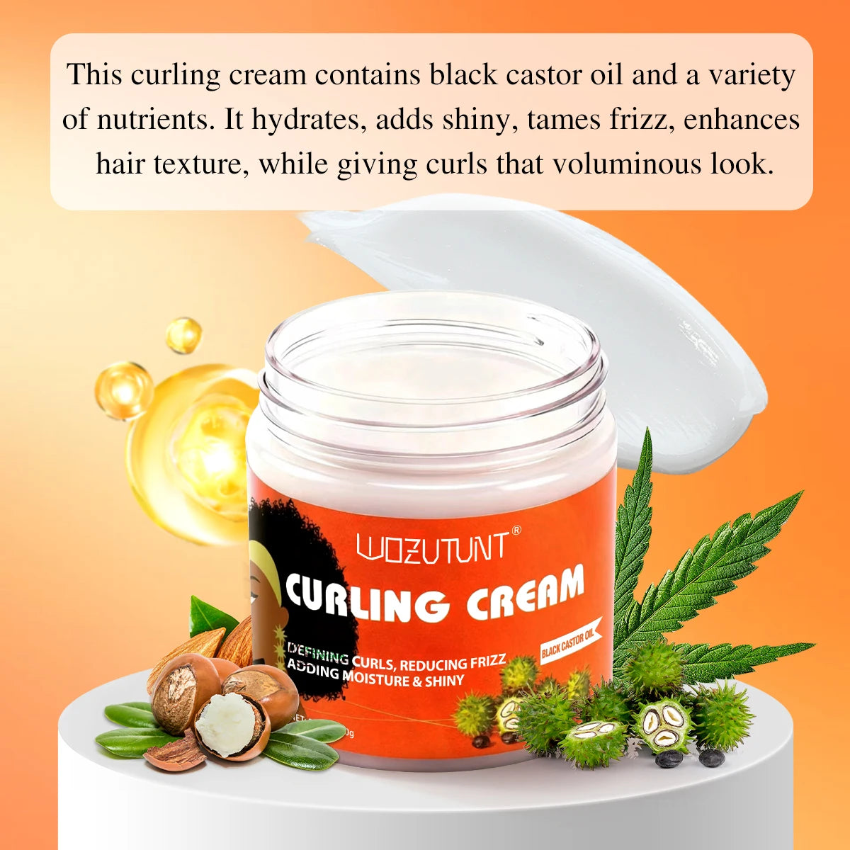 WOZUTUNT Curl Defining Cream 100g, Leave-in Styling Cream with Black Castor Oil,Frizz Control Hydrate for Bouncy Shiny Hairstyle