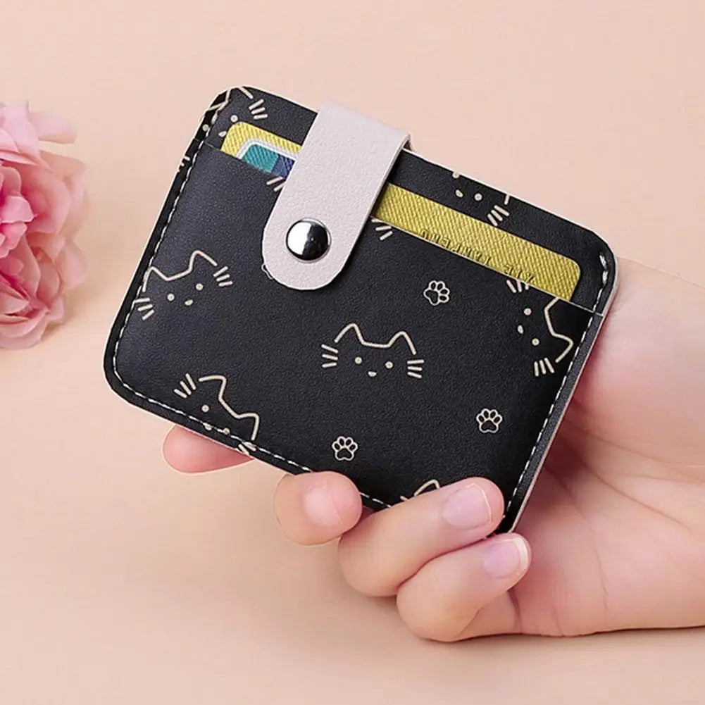 Cute Cat Print Card Holder Wallet for Women Girls Fashion PU Leather Money Bags Mini Slim Coin Purse Portable Daily Gift