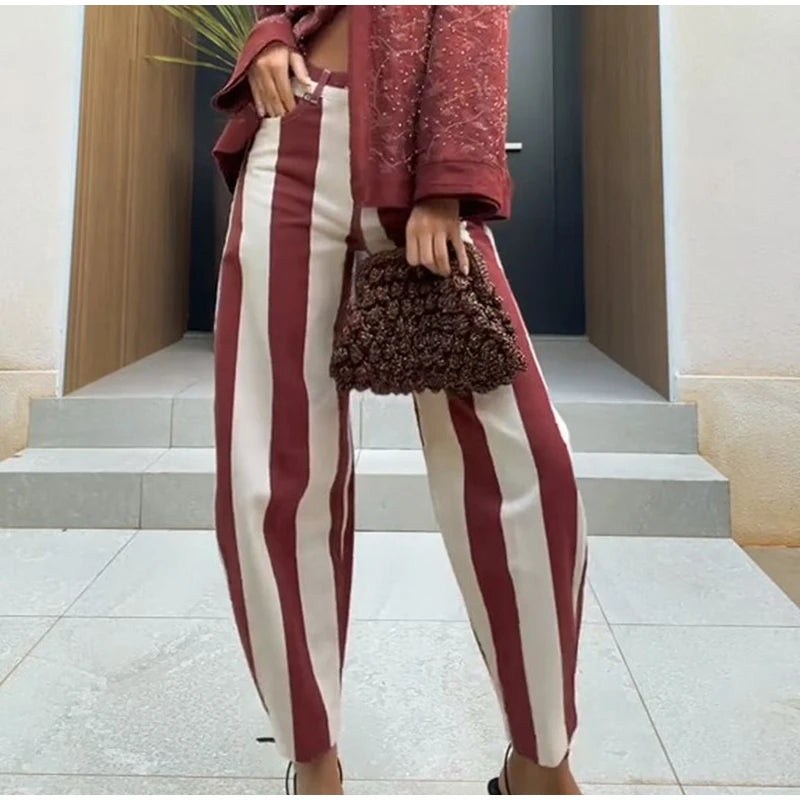 Soft Denim Button‑Front Curved‑Cut Jeans Slim‑Fit Striped 2026 Summer Casual Women Denim Pants Fashion Versatile Lady Trousers