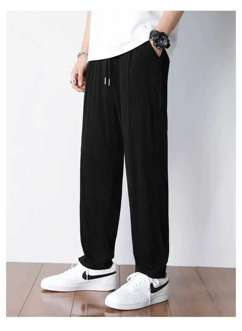 Summer White Casual Pants Men's Ice Silk Pants Men's Drape Floor Mop Pants Korean Straight Loose Wide Leg Long Pants