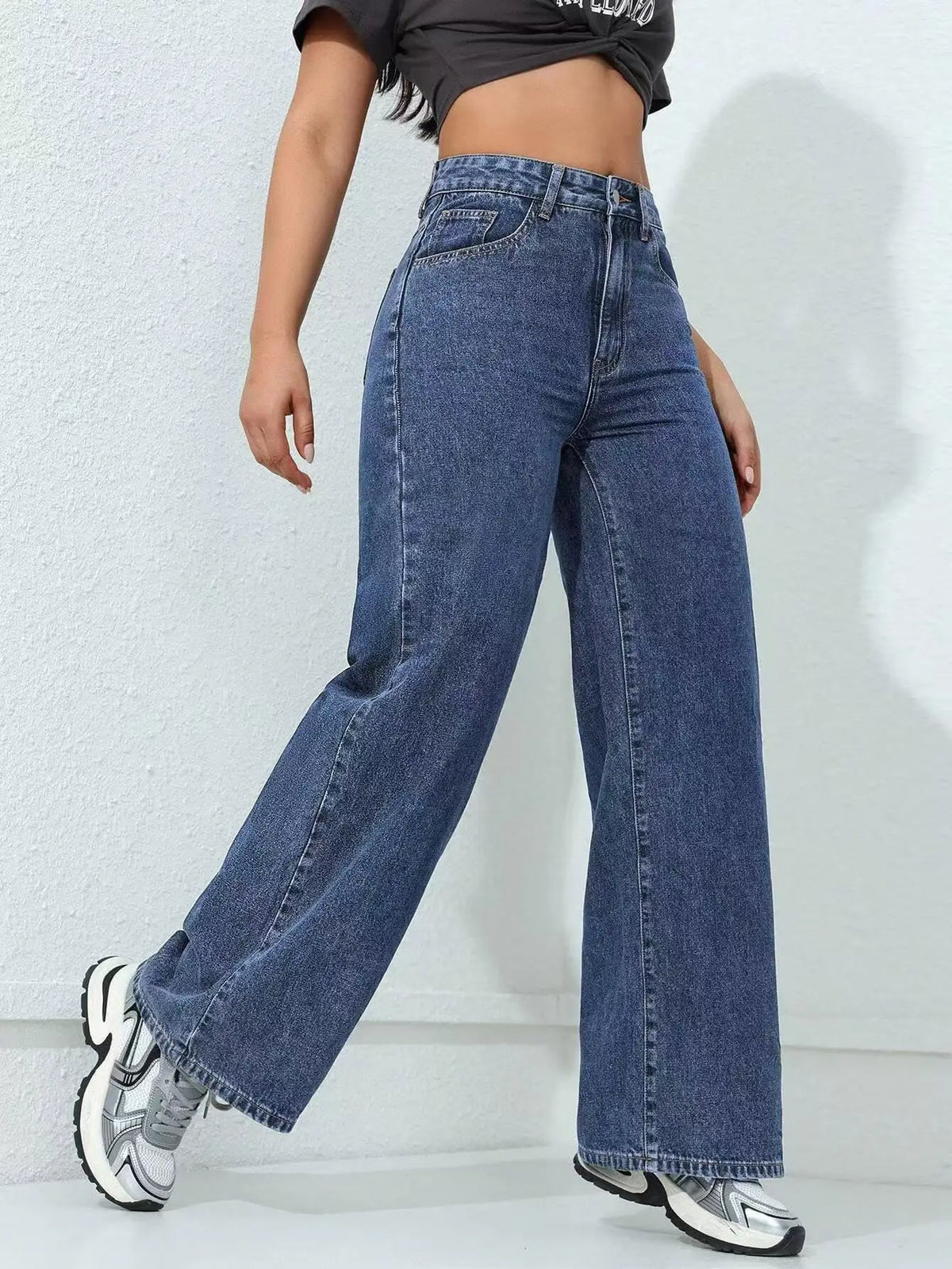 2026 New American Fashion Women's Loose Casual Wide Leg Straight Denim Jeans Baggy Streetwear Pants All Season Trousers