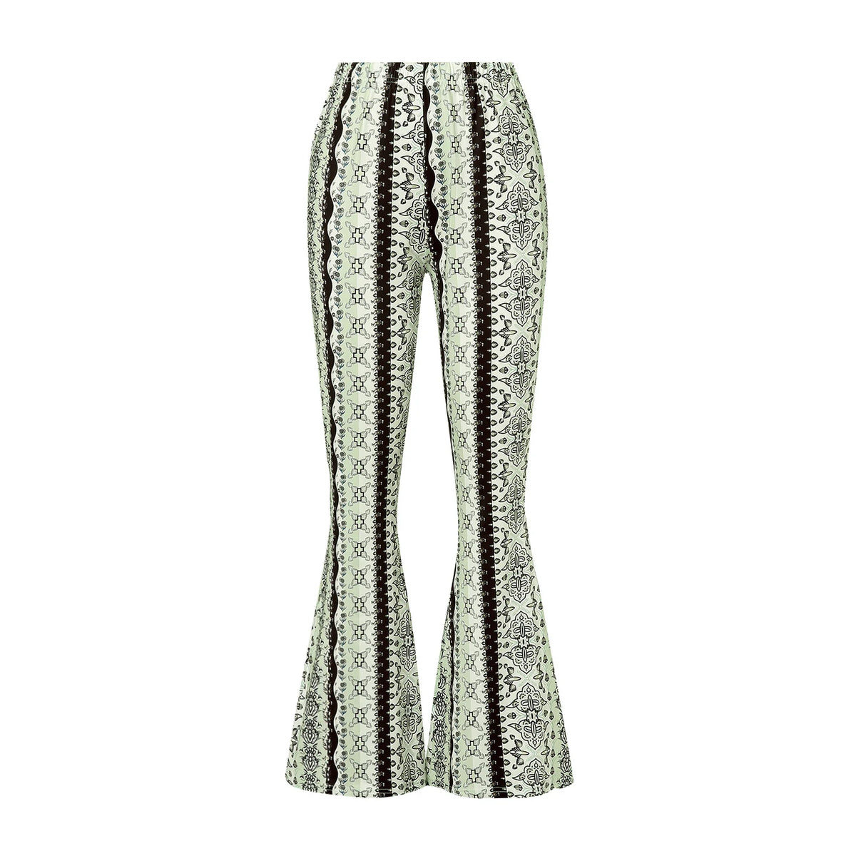 Women Spring Summer Floral Print Elastic Waist Flare Pants Casual High Waist Slimming Long Pants Trousers Leggings Streetwear