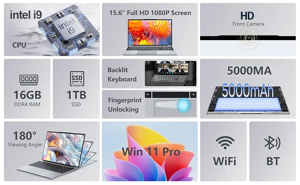Intel Core I9 10980HK Laptop Windows 11 15.6 inch 16GB RAM 1TB SSD Gaming Laptops Portable Computer Backlit Keyboard Pc Office