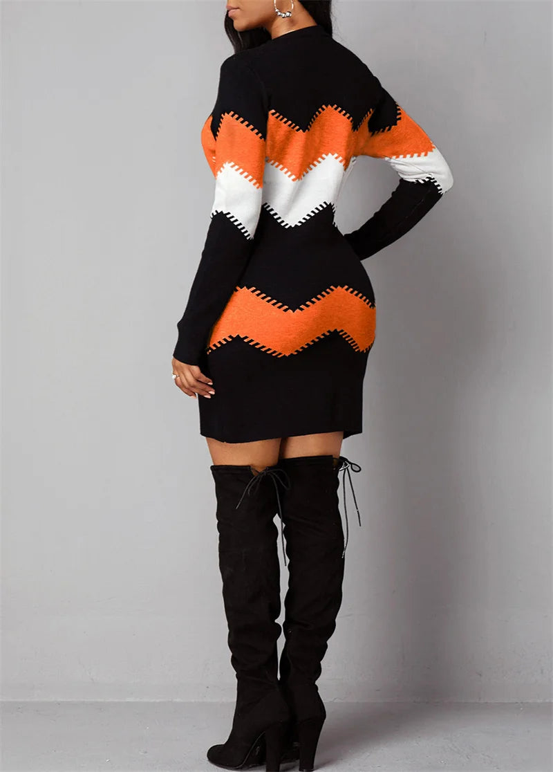 2025 Autumn Women's French Velvet Mini Dress Elegant Colour Blocking Casual Streetwear Femme Casual Slim Fit Pullover Dresses