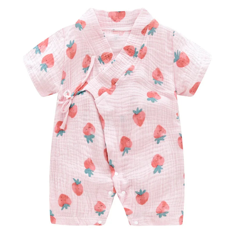 0-18M Summer Baby Girl Boys Clothing Rompers Jumpsuit Short-sleeved Floral Print Cute Soft Newborn Infant Baby Kimono Playwear