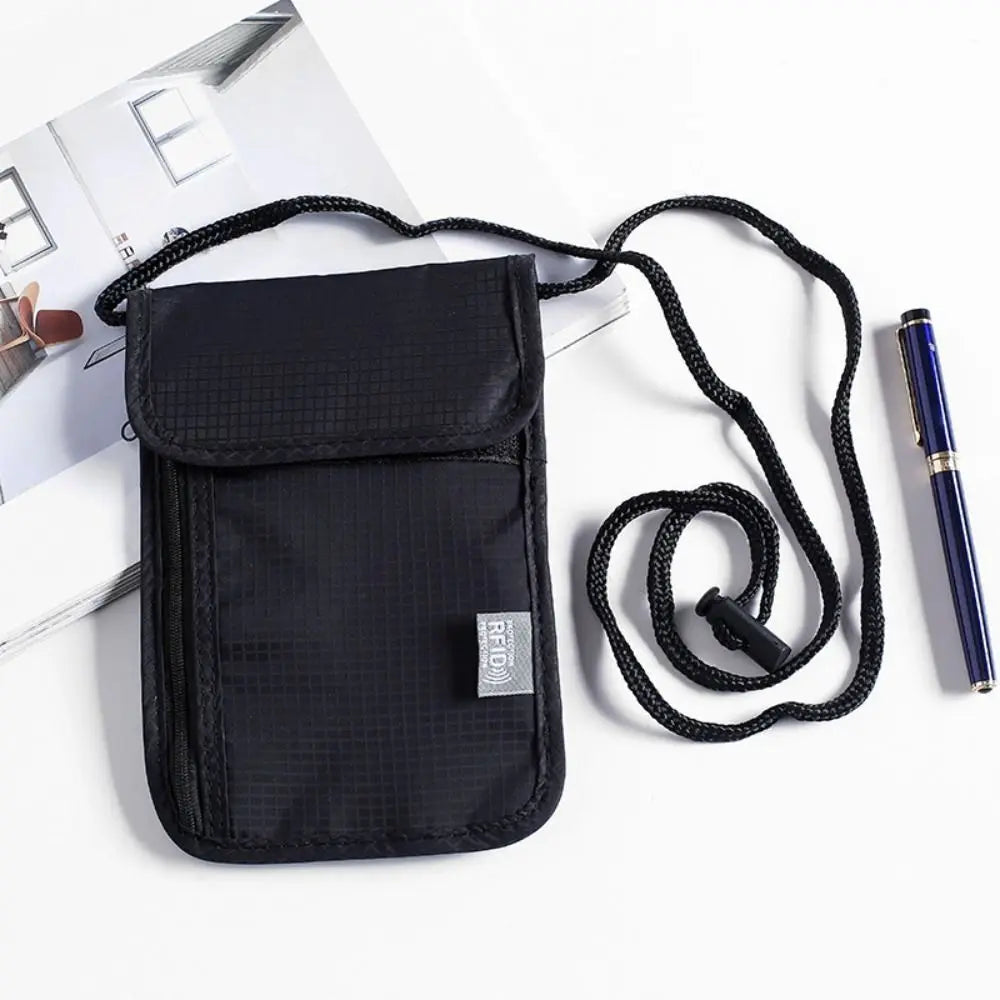 1 Pcs Waterproof RFID Nylon Storage Bag Travel Document Card Passport Bag Neck Wallet Money Document Card Passport Pouch