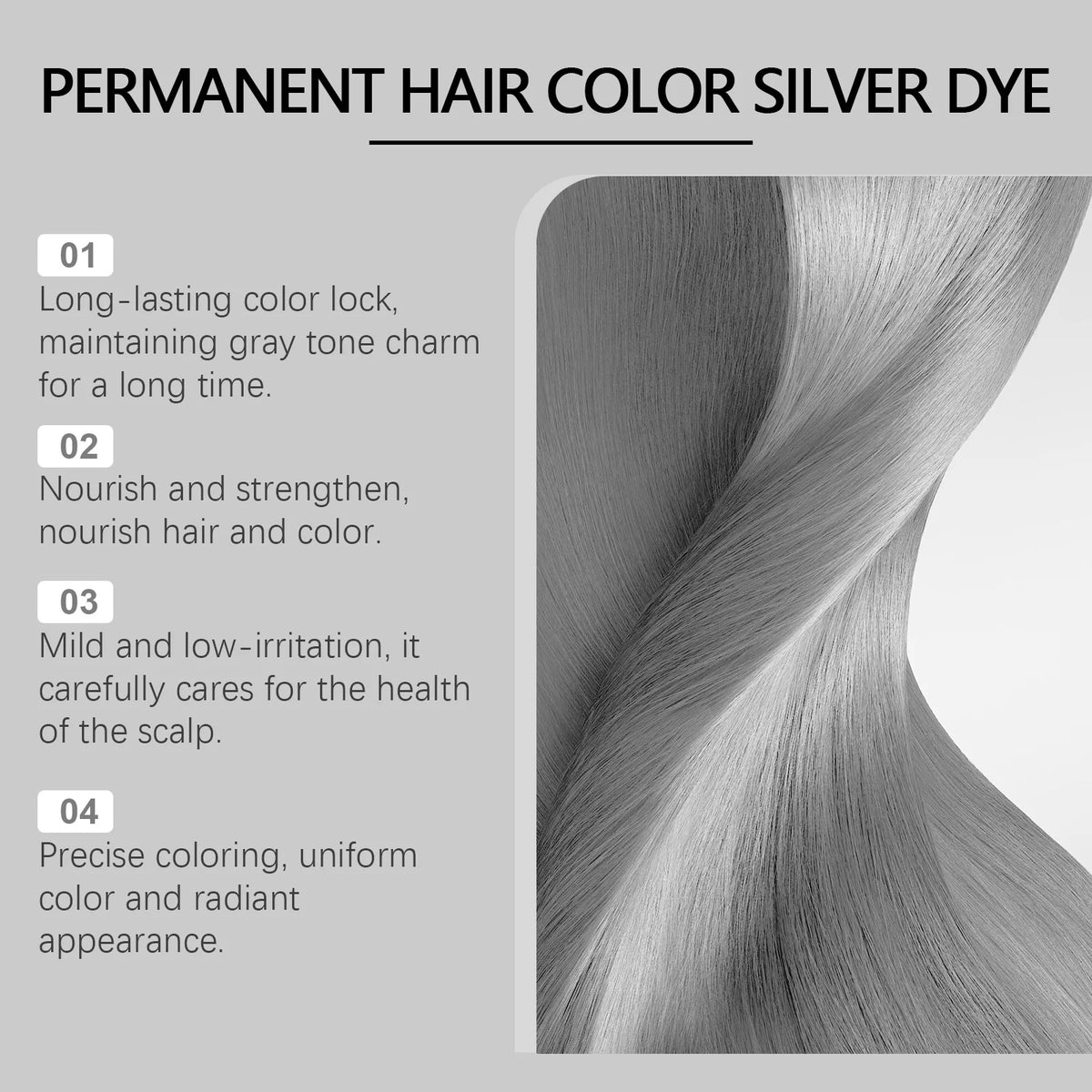Hoegoa Silver Hair Dye Fashion Look Accurate Color Long Lasting Easy Apply Gentle Ingredients Nourishing Hair Color Cream 100g