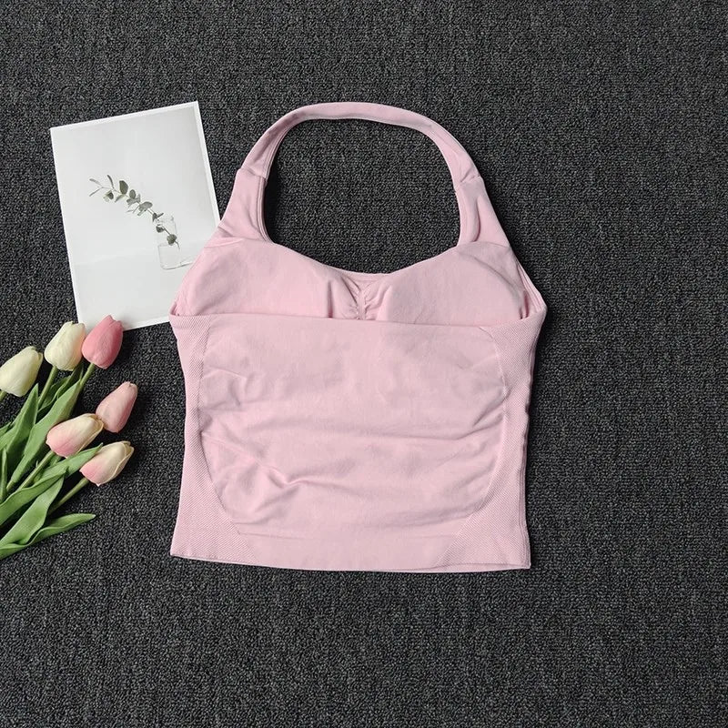 Women's Sexy Seamless Yoga Vest Fitness Bra Sports Bra Hanging Neck Yoga Vest Breathable Pilates Top Gym Top for Active Wear