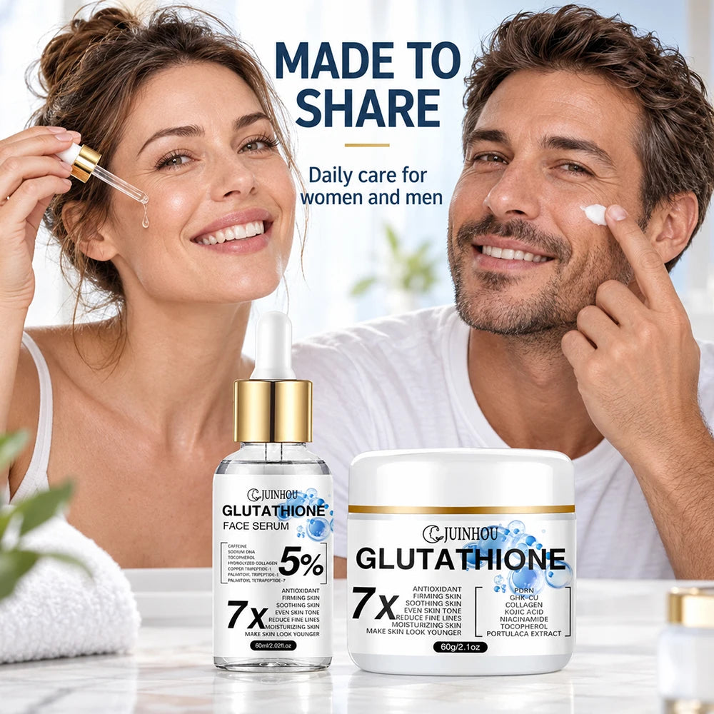 JUINHOU Glutathione Facial Cream Serum Set Antioxidant Brightening Even Skin Tone Moisturizing Suitable For Daily Facial Care