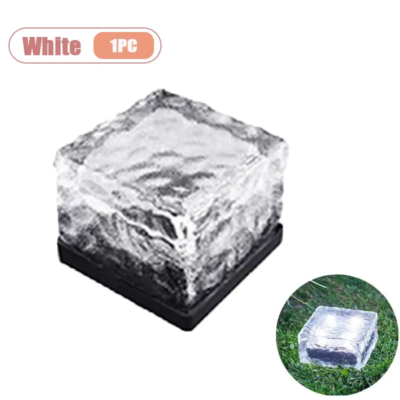 1-8PCS Garden Yard Decor Solar Ice Cube Lights Glass Brick Landscape Square Glass Outdoor Pathway Illumination Lamps