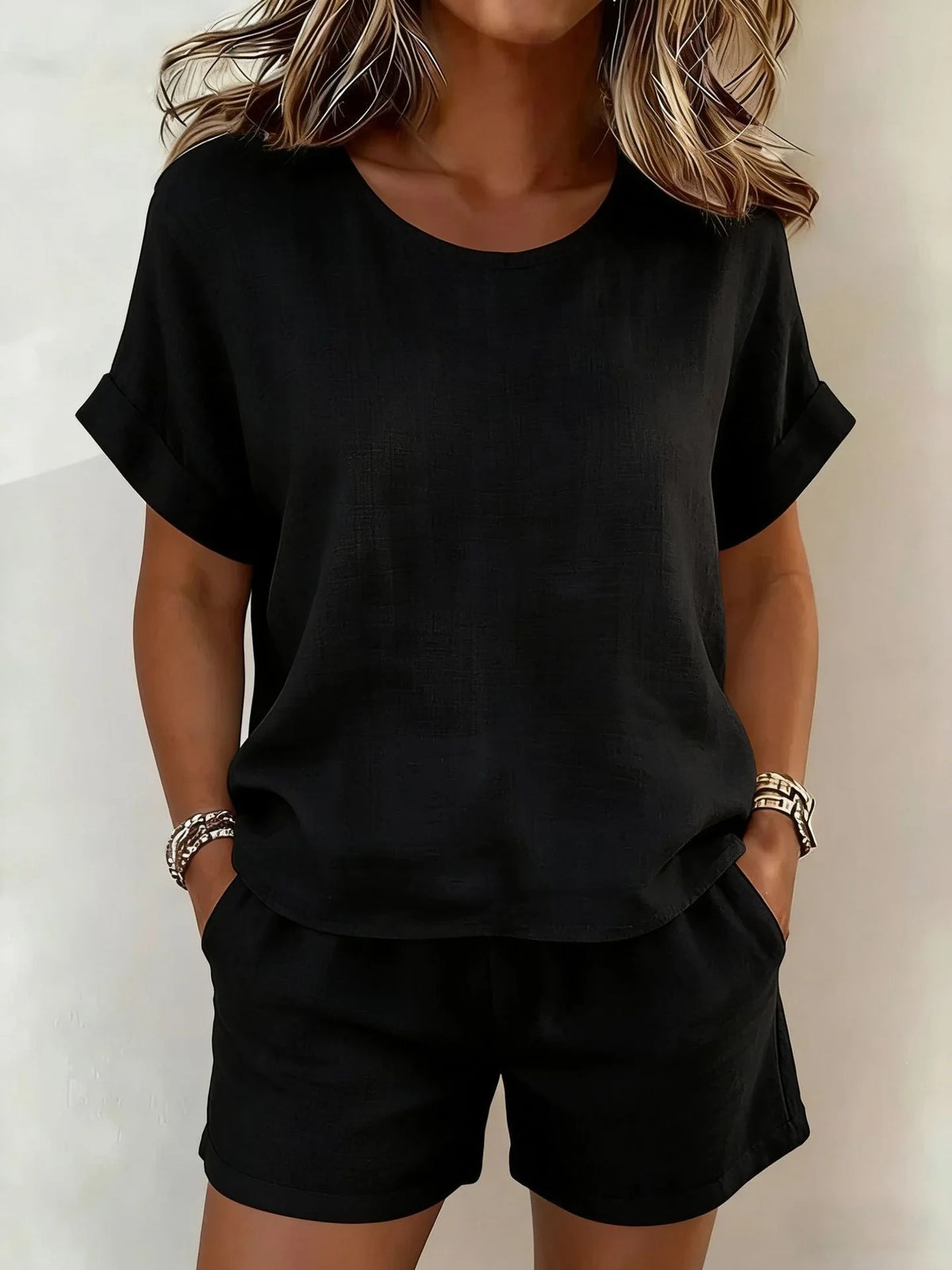 Solid Color Casual Loose Short Pants Sets For Women 2026 Elegant Summer Women's Two Pieces Suit Full Set Female Outfit Clothes