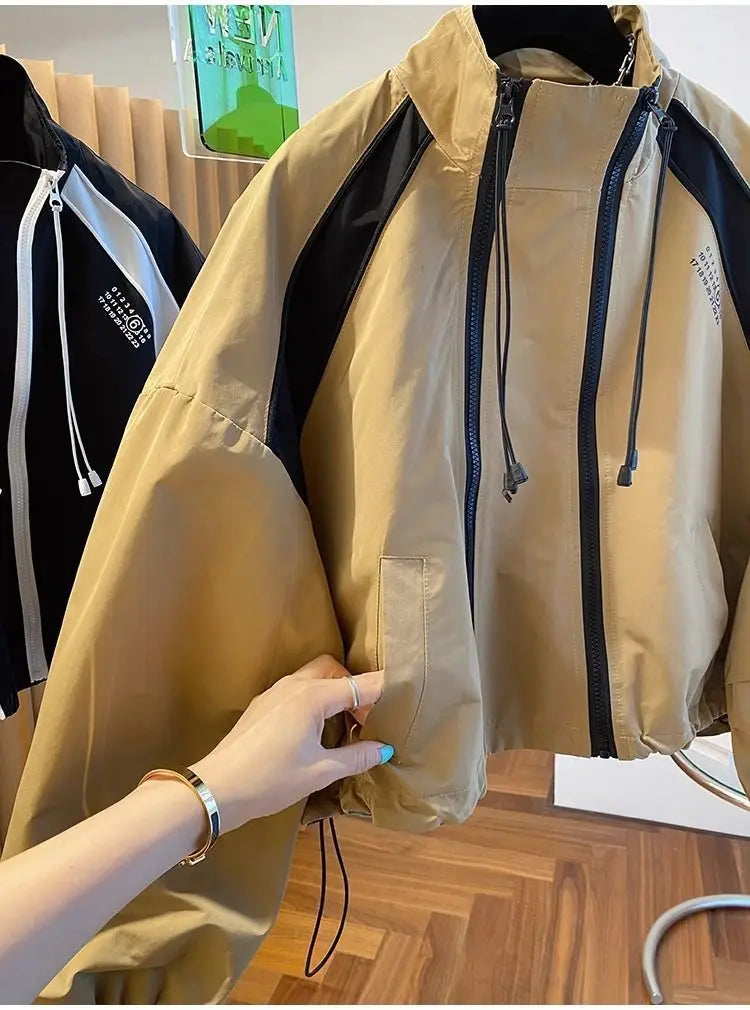 Zipper Design Niche Loose Casual Stand Collar Windbreaker Jacket Spring and Autumn Short Jacket Jacket Top