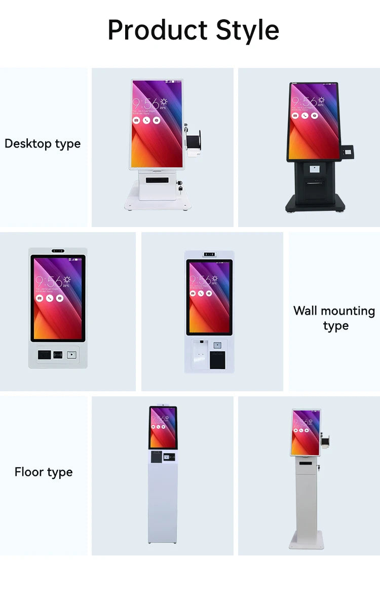 15.6 21.5 24 27 32 Inch Floor Standing/Wall Mounted Self-Service Payment Kiosk With QR Code Scanner 80mm Thermal Printer