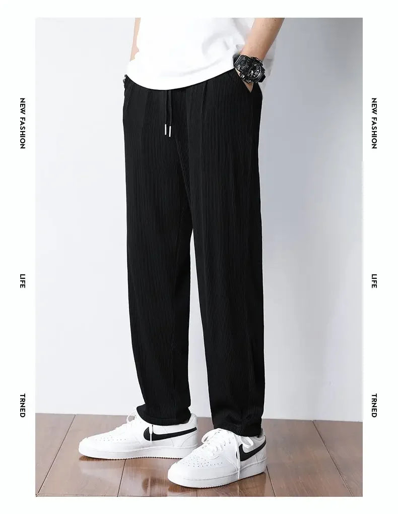 Summer White Casual Pants Men's Ice Silk Pants Men's Drape Floor Mop Pants Korean Straight Loose Wide Leg Long Pants