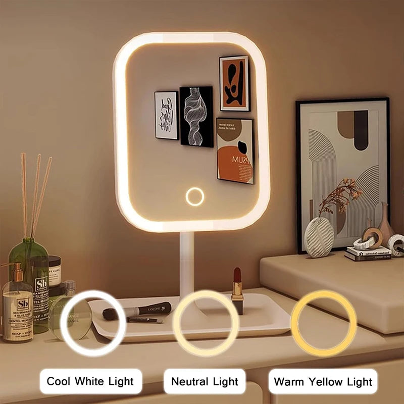 Desktop Vanity Mirror 3 Color Dimmable Light LED Makeup Lights Touching Women Bedroom Dressing Mirrors