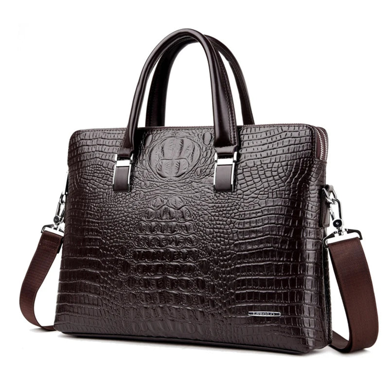 PU Leather Briefcase Bag Man Crocodile Alligator Tote Handbag Laptop 14 Computer Male Shoulder Business Messenger Portable Bag