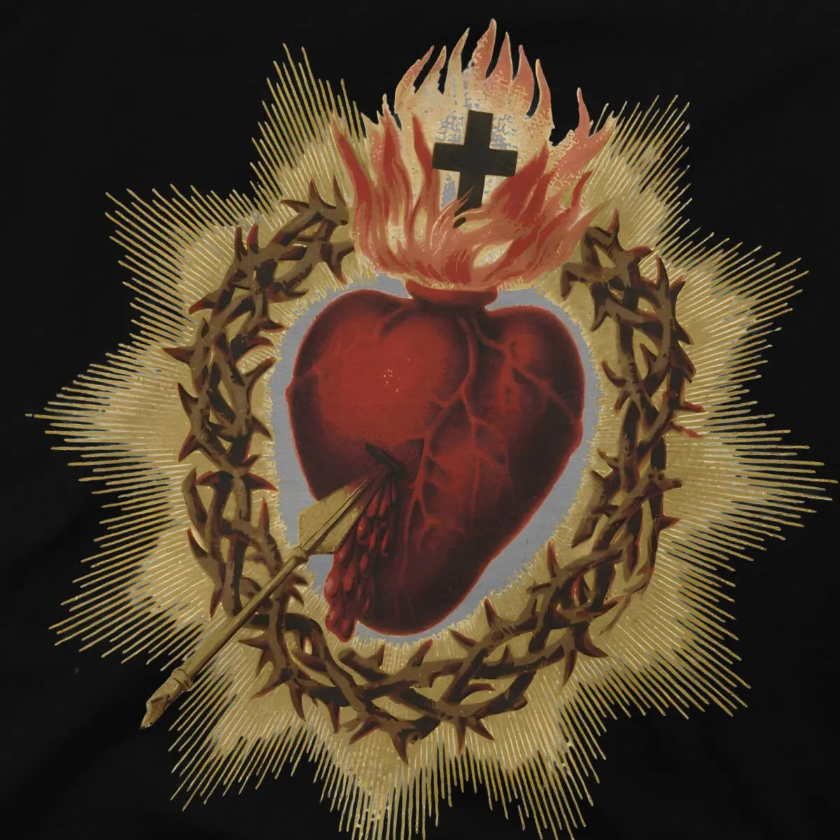 Sacred Heart Catholic T Shirt Men Cotton Vintage T-Shirt Crewneck Jesus God Cross Tee Shirt Short Sleeve Clothing Gift Idea