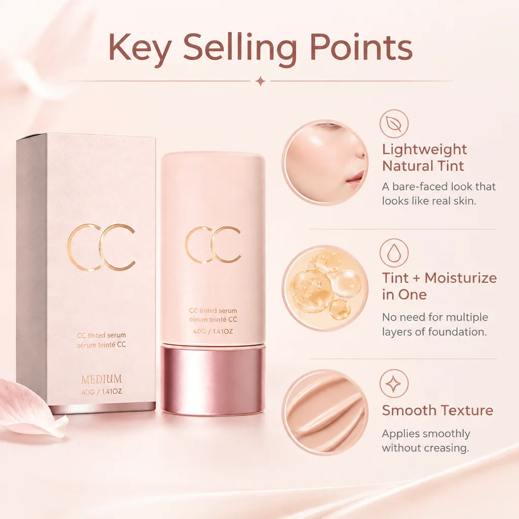 CC Tinted Serum Face Makeup, Color Correcting Moisturizing Skin Tint, Natural Coverage Makeup Base, Waterproof Long Lasting