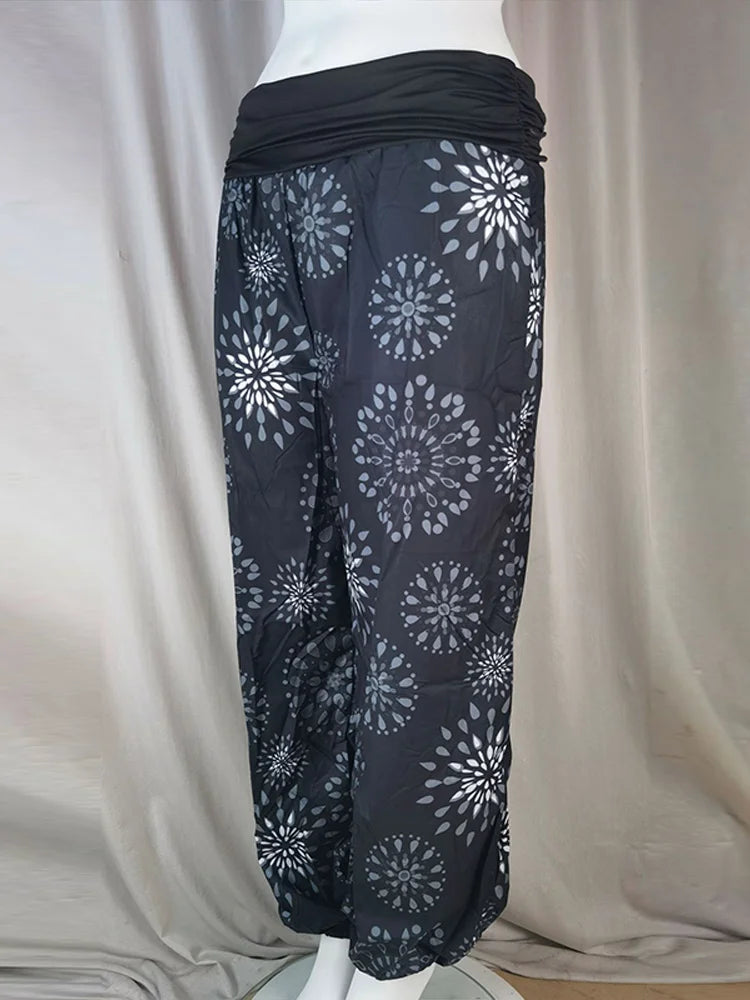 Women's Pants Floral Printed Patchwork Pleaded Harem Pants Bohemian Female High Waist Wide Leg Trousers Casual Ladies Streetwear