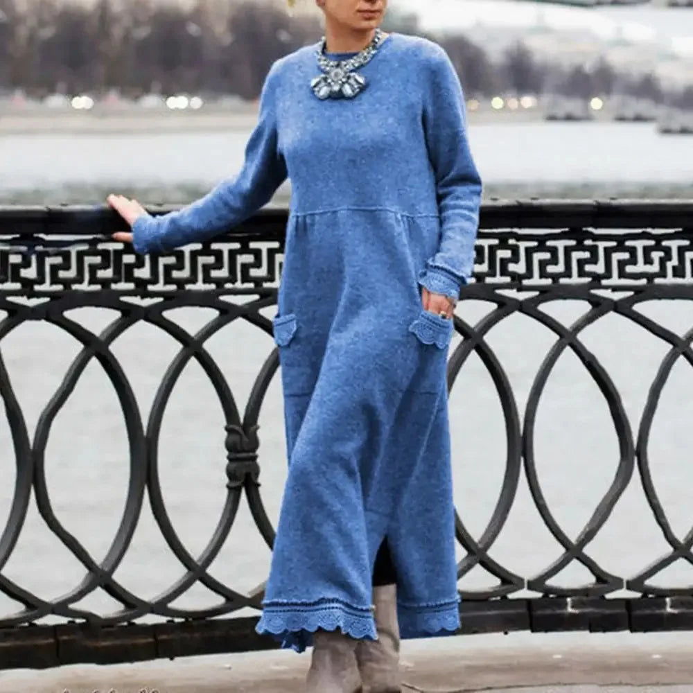 Women's Maxi Dress Autumn Winter Fashion New Style Elegant Loose Long Sleeve Hoodie Retro Casual Thick Warm Dresses For Women
