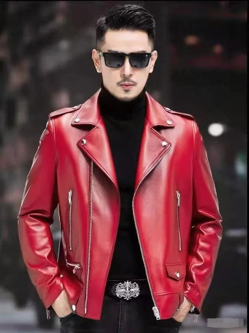 New Fashion Autumn Winter Men Solid Color Long Sleeve Zipper Slim Simple Trendy Faux Leather Coats Male Streetwear Top Clothes