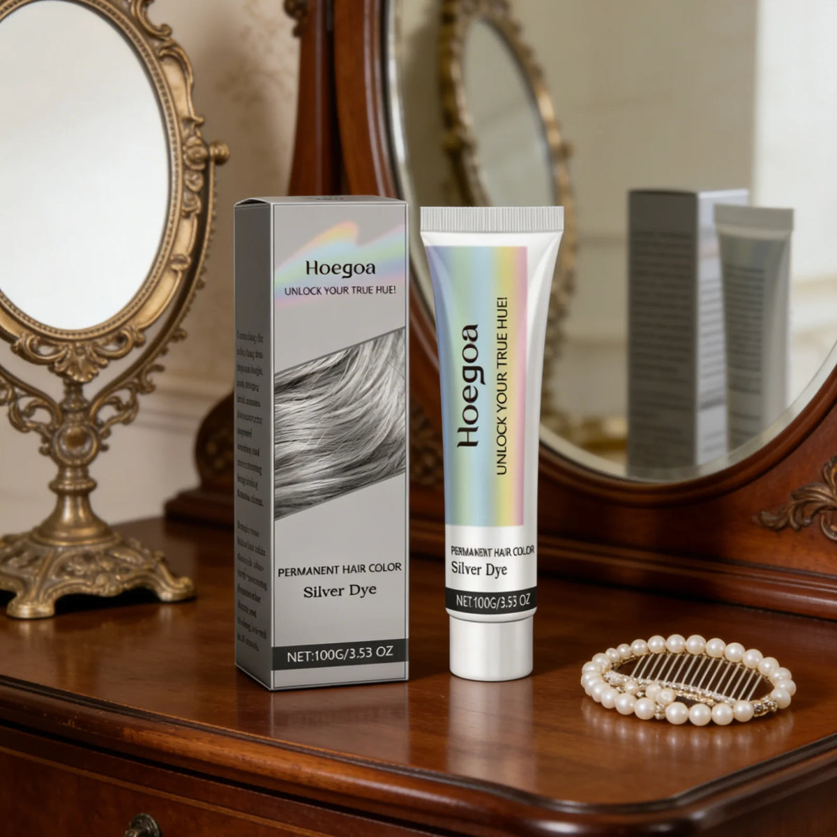 Hoegoa Silver Hair Dye Fashion Look Accurate Color Long Lasting Easy Apply Gentle Ingredients Nourishing Hair Color Cream 100g