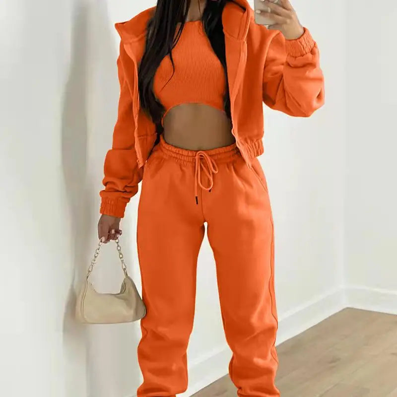 Ladies Tracksuit Zippered Hooded Jogger Tracksuit Thermal Lined Trousers Tracksuit Fashionable Athleisure Cozy Ensemble