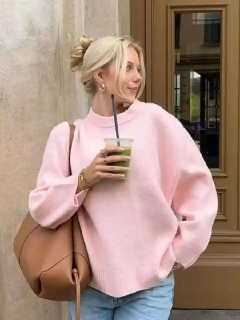 Women's Pink Knitted Sweater Cozy Long Sleeve Large Size Pull Knitwears Pullovers Cute Core Top White Fall 2025 New Streetwear
