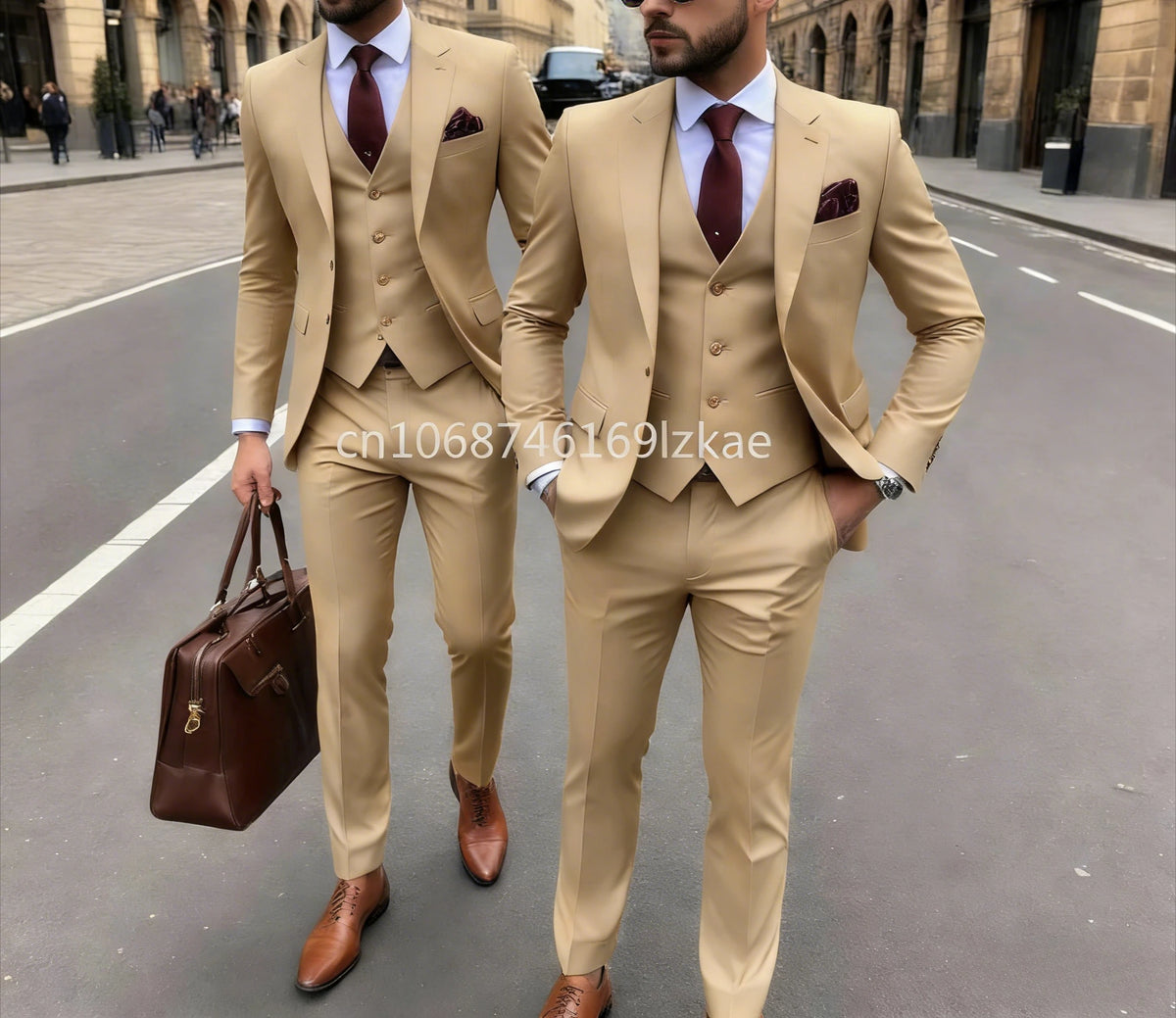 Men's 3 Piece Suit Yellow Slim Fit Elegant Casual Business Office 3pcs