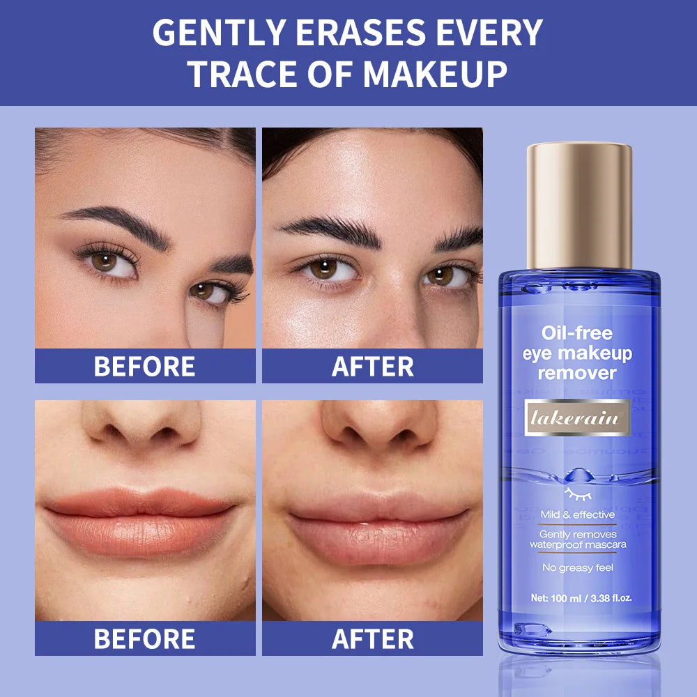 Lakerain Eye Makeup Remover 100ml Oil-Free Soothing Ingredients Gently Dissolves Eye Makeup No Stinging Safe for Sensitive Eyes