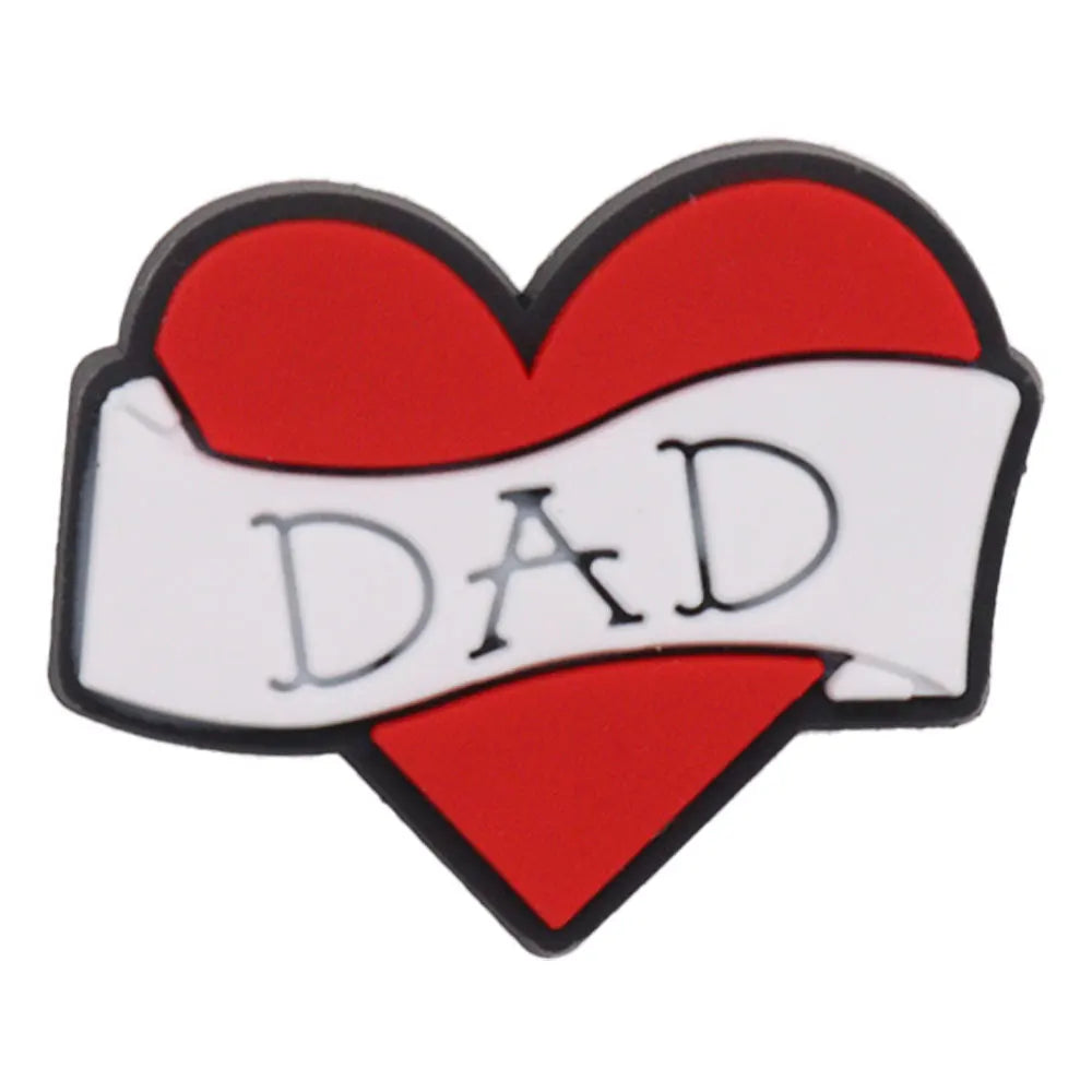 1-34PCS Cartoon Papa Happy Father's Day Best Dad Heart PVC Shoes Charms Accessories Buckle Clog Decorations DIY Bracelet