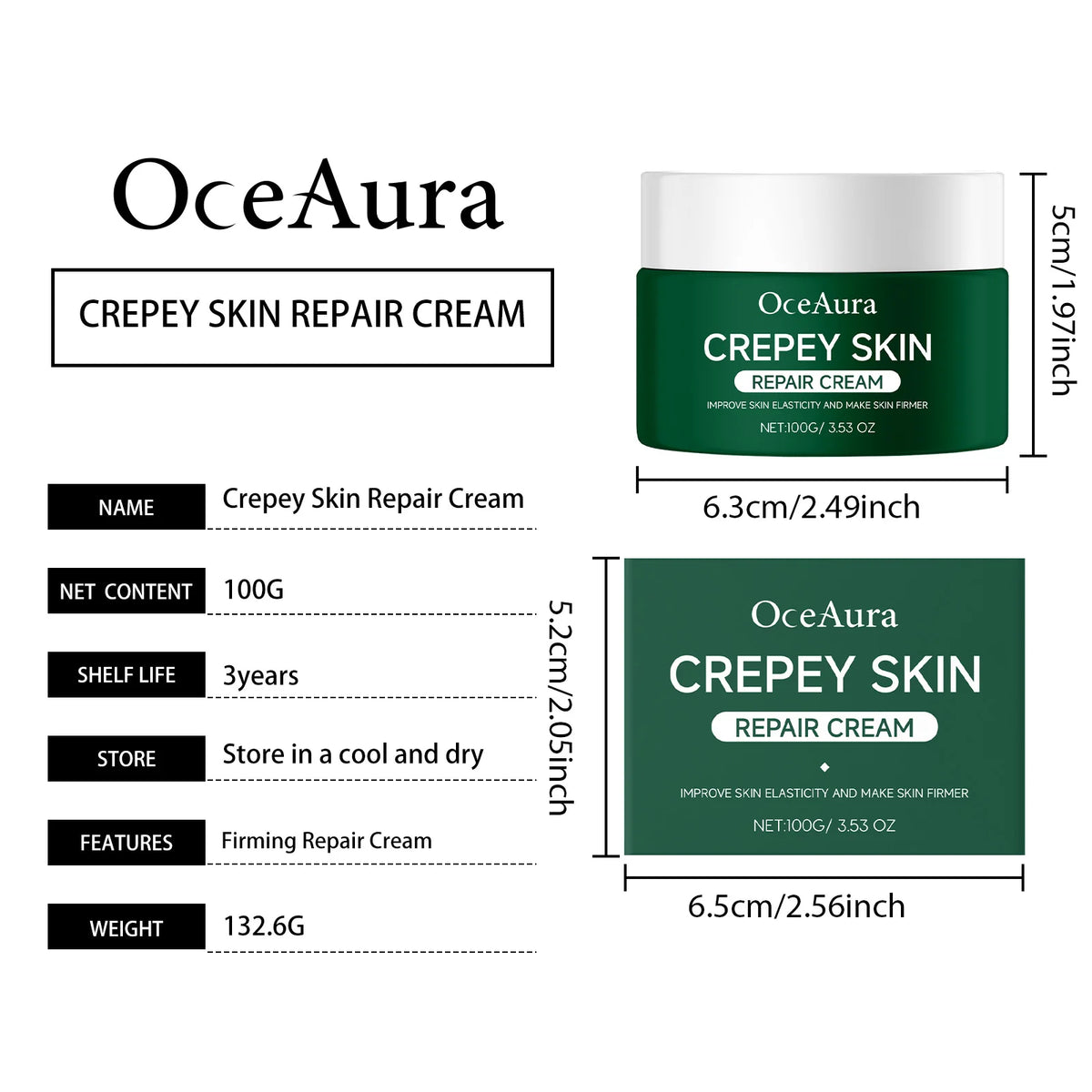 OceAura Crepey Skin Repair Cream Deep Nourishing Anti Wrinkle Sagging Reduction Elasticity Restoring Smoothing Skin Care Lotion