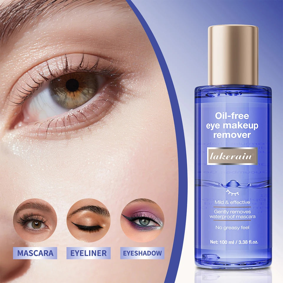 Lakerain Eye Makeup Remover 100ml Oil-Free Soothing Ingredients Gently Dissolves Eye Makeup No Stinging Safe for Sensitive Eyes