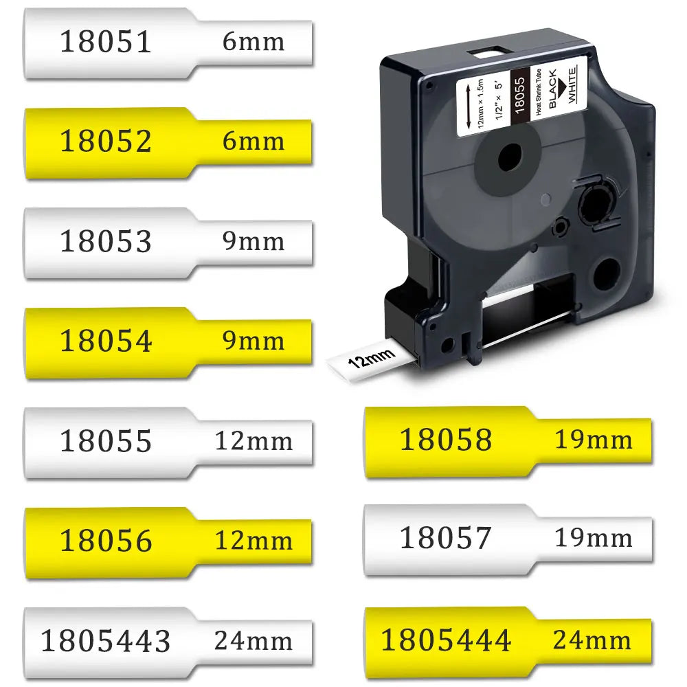 6~24mm Compatible Dymo Heat Shrink Tube Tapes 18051 18052 18053 18054 18055 18056 18057 18058 for Rhino 4200 5200 Label Maker