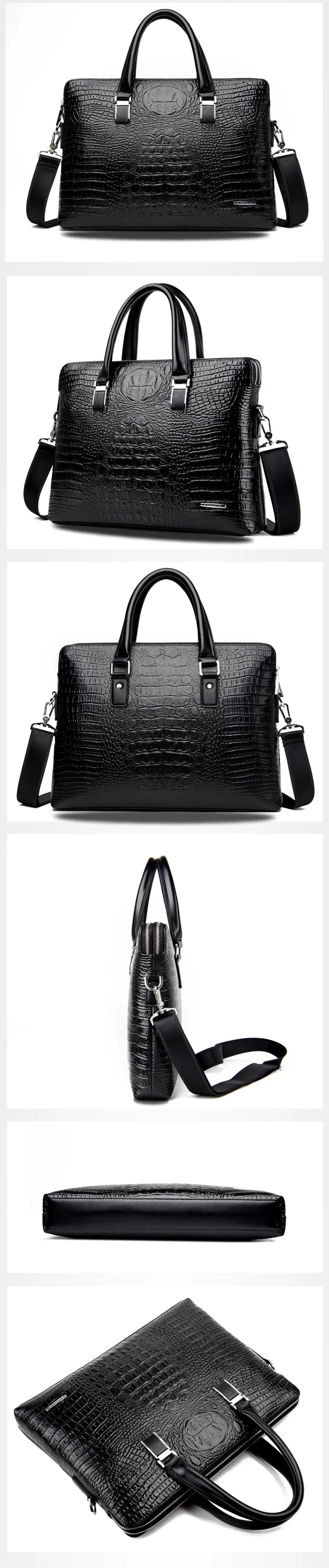 PU Leather Briefcase Bag Man Crocodile Alligator Tote Handbag Laptop 14 Computer Male Shoulder Business Messenger Portable Bag