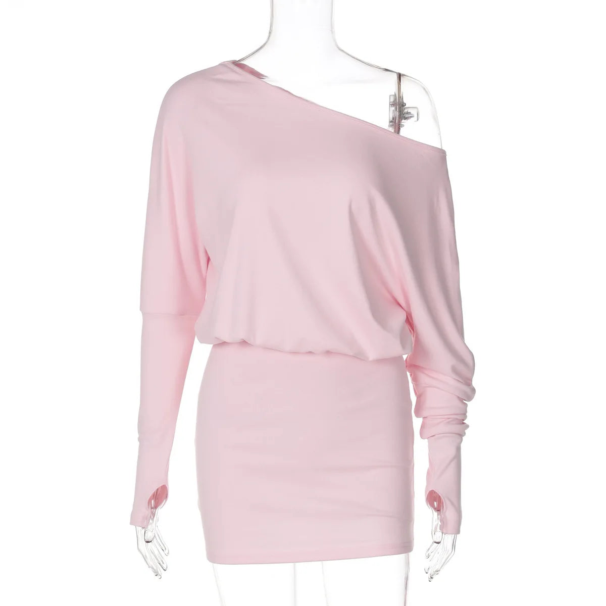 Women's Off-Shoulder Mini Dress Long Sleeve Oblique Neck Bodycon Sexy Short Fashion for Party Club Fall Winter