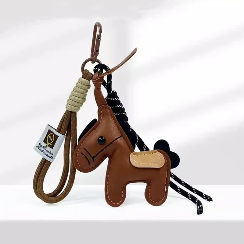 1 Piece Leather Pony Keychain Braided Rope Backpack Pendant For Phone Bag Hanging Accessories DIY Decoration