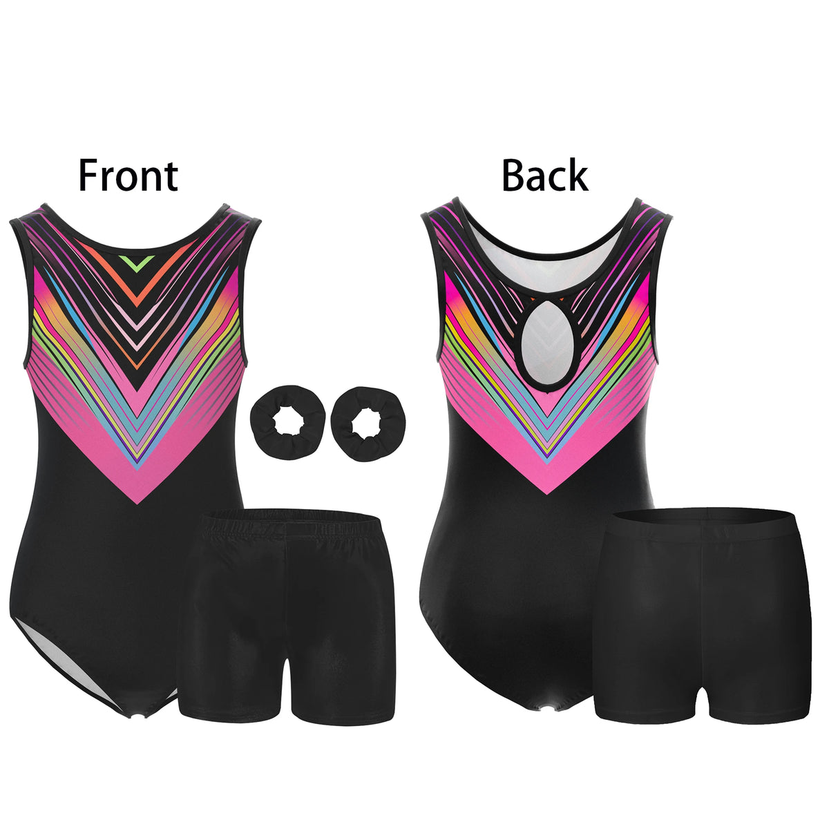 4 Piece Gymnastics Leotards for Girls Sleeveless Athletic Biketard Kids Water-drop Back Unitard Tumbling Activewear Outfits