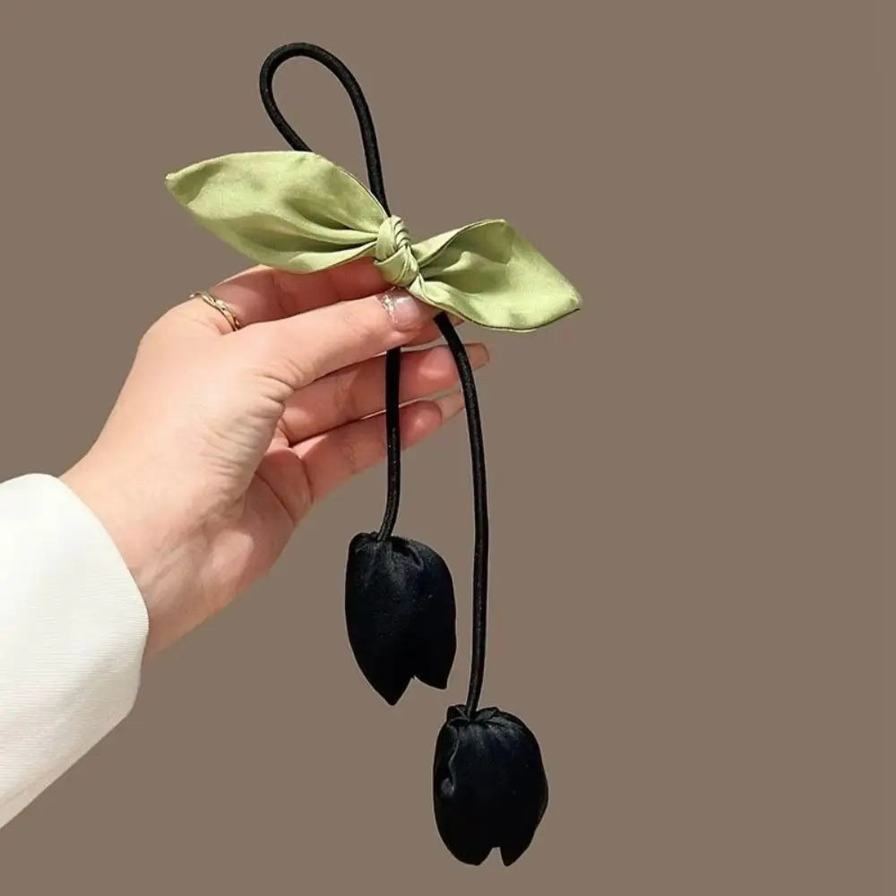 Sweet Tassels Tulip Hair Rope Cloth Bowknot Flower Hair Ring Hair Accessories Headdress Elastic Hair Band Women