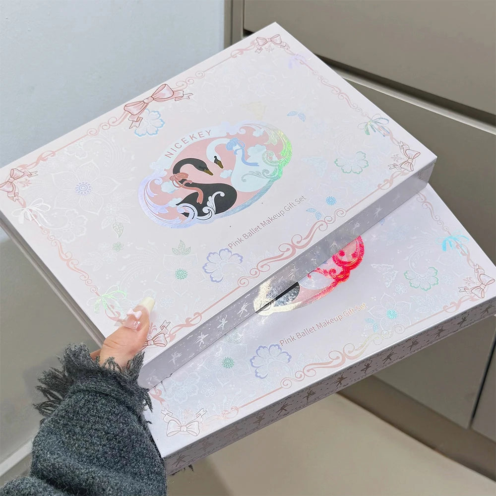 NICEKEY Face Makeup Sets Include 4 Lipgloss,1 Blush,1 Pressed Powder,1 Eyesshadow Palette,1 Contour Palette With Necklace Gift